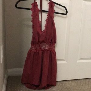 Red open back romper